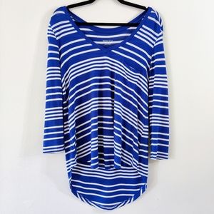 Merona Blue/White Striped V-Neck 3/4 Sleeve Tunic